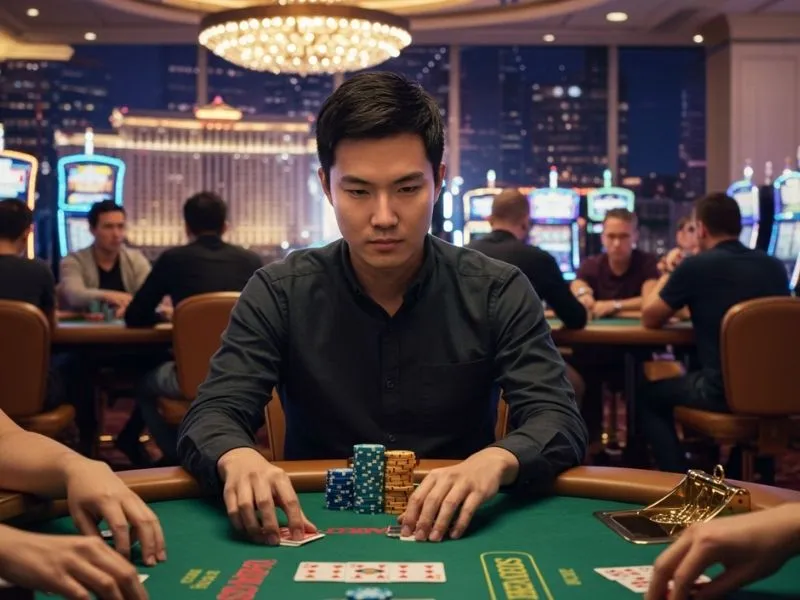 Man seriously playing online games using the GigaLife App.