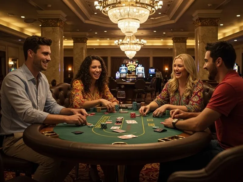 Happy couple playing online casino games and laughing after successful PayMaya login