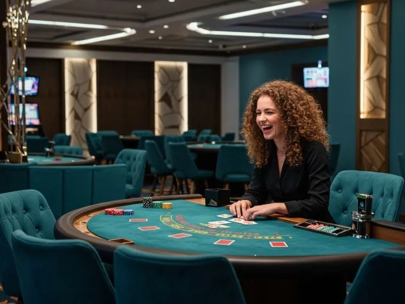 A young lady enjoying an online poker game after successful PayMaya login on her device.