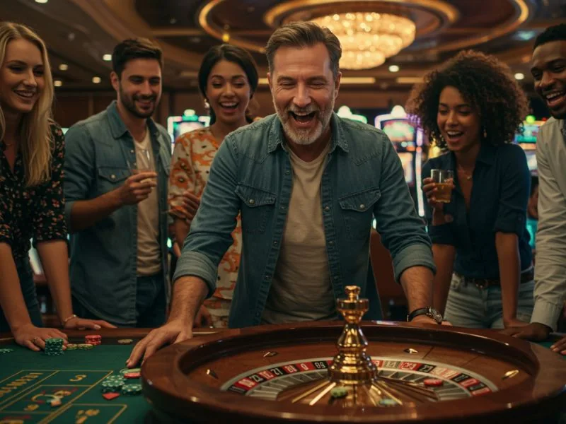 OKEBET agent log in happy siblings cheering for their dad winning at the casino table.