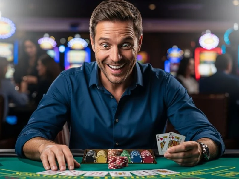 Player with wide eyes during a jackpot moment at the Perya Color Game board.