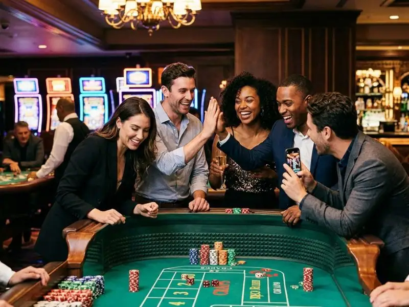 solaire online casino enjoy your casino night and collect happy memories lively casino floor with lights and players enjoying games