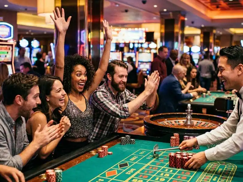 solaire online casino fun and happy times are here at the casino lively casino floor with bright lights tables and players enjoying games