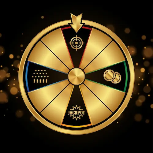 Gold spinning wheel with bonus round symbols representing Crazy Time at okebet live casino