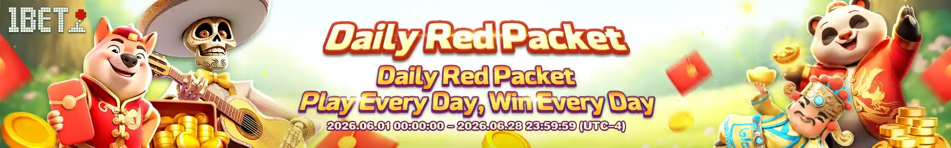 Daily Red Packet 1Bet promotion banner for players at okebet casino running through June 2026