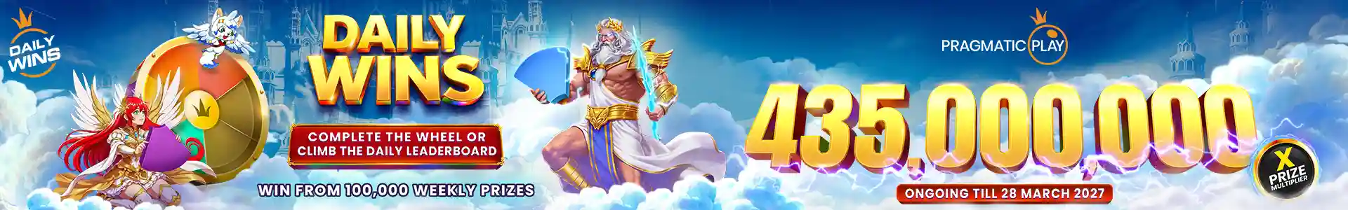 Pragmatic Play Daily Wins rewards program banner available at okebet casino until March 2027