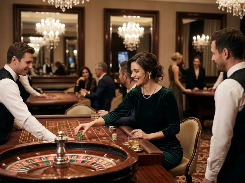 Chic woman enjoying an exciting night of casino entertainment at Kings Casino