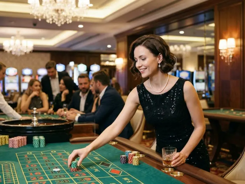 Classy woman playing casino games with style and sophistication at LuckyStar Online Casino.