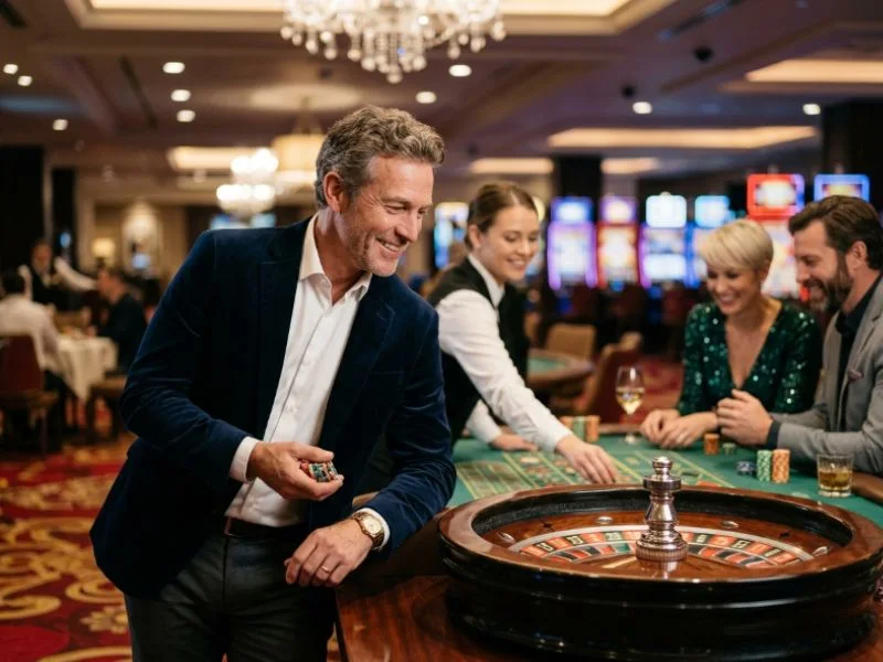 Successful man enjoying an entertaining casino evening with Legit Games for GCash.