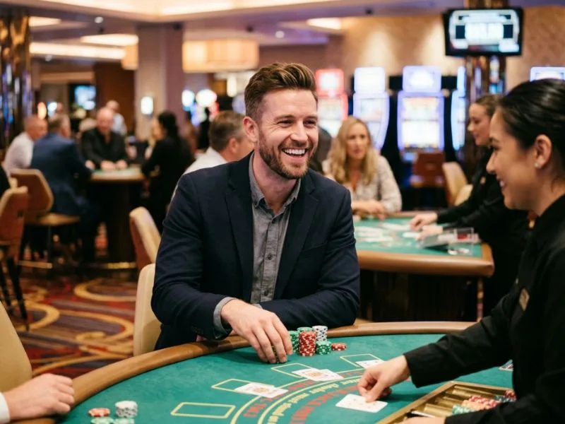 Charming man enjoying a modern casino environment at Phil168 Online Casino Login.