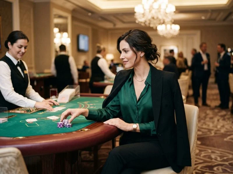 Elegant woman enjoying a luxurious evening at PHL Win Online Casino with confidence and grace.