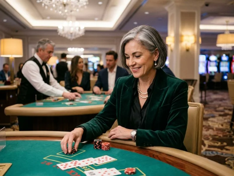 Glamorous lady enjoying a memorable casino night with Real Money Earning Games Philippines GCash.