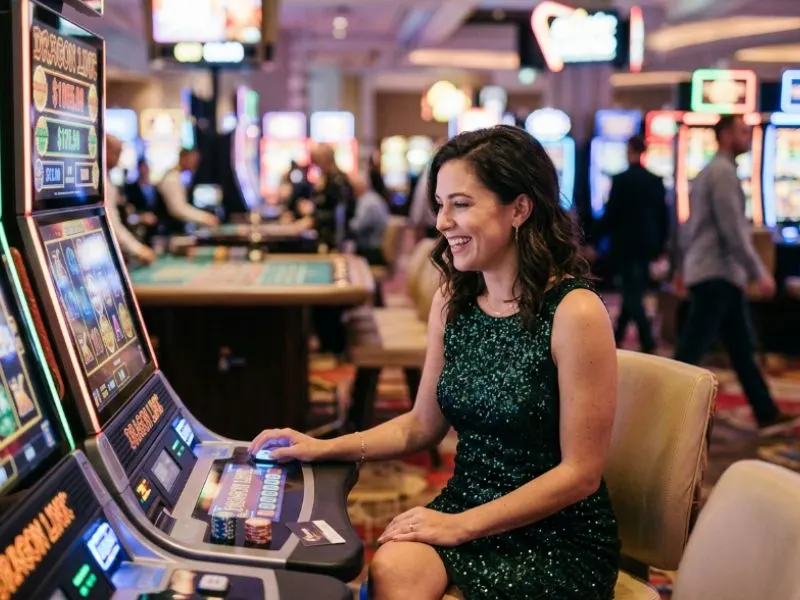 Elegant woman enjoying games with GCash and the excitement of casino play