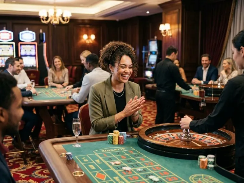 Woman playing GCash games earn money with thoughtful casino gameplay
