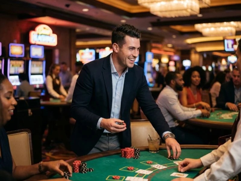 Man playing PAGCOR accredited online casino games and enjoying rewards