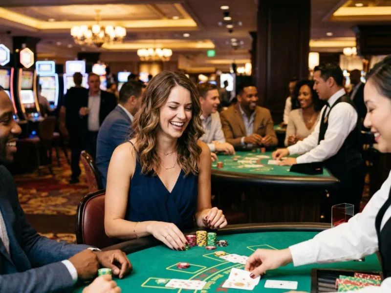 Woman holding cards and casino chips with LodiSlot 777 casino online