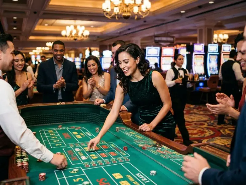Woman laughing at a blackjack table at LodiSlot 777 casino