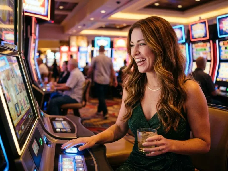 Woman celebrating a lucky slot spin at Manny Pacquiao casino online