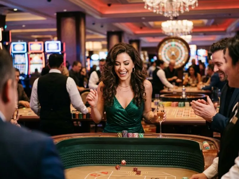 Woman enjoying a sophisticated casino night with the Manny Pacquiao online casino app