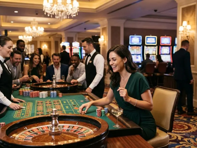 Beautiful woman smiling while holding casino chips for PHL63 online casino login